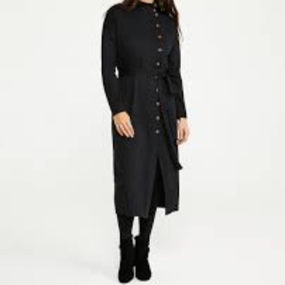 Ann Taylor Mock Neck Side Button Long Sleeve Black Midi Dress Size Medium - Picture 7 of 10